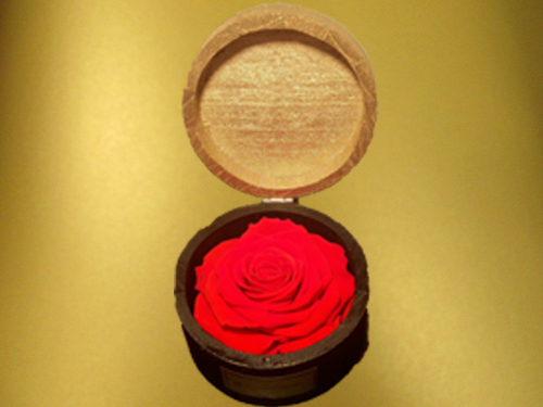 Wooden box with red rose